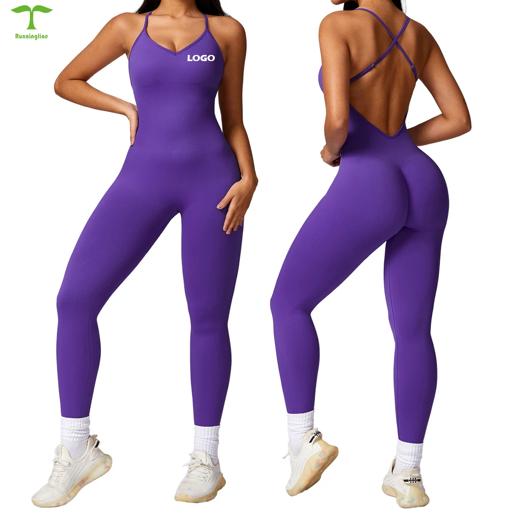 Hot Selling Fitness Seamless Bodysuit Cross Straps Design Jumpsuit Active Wear One Piece Yoga Jumpsuits for Women Yoga Jumpsuits