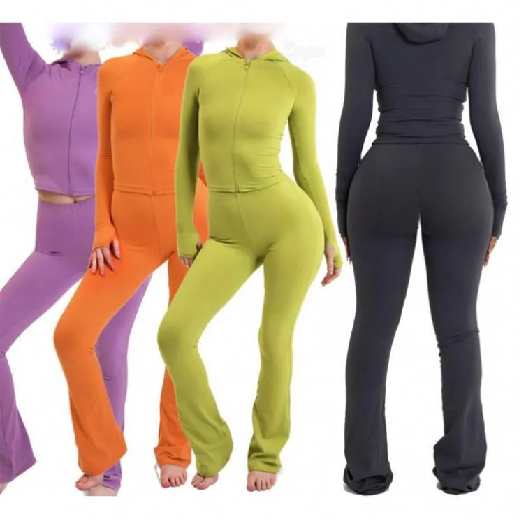 2 Piece Sets Women Clothing Custom Zip up Hoodie Womens Sets Flare Gym Leggings Fitness Yoga Wear Winter Women Yoga Set
