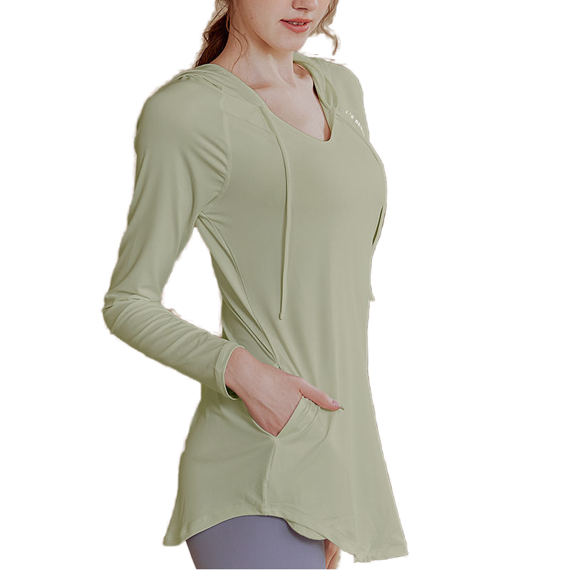 Spring Summer Fashionable Crew Neck Cut-Out Hooded Sports Top Women Polyester/Nylon Solid Pattern 160g New Quick-Drying Yoga