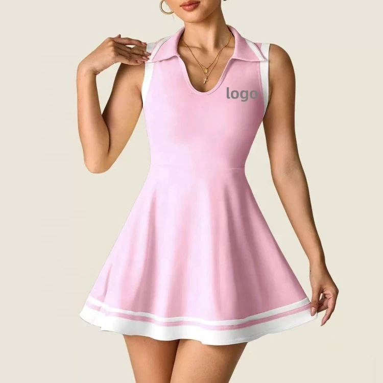 Custom Logo Cute Sportwear Breathable Sleeveless Tennis Wear Pleated Style Comfortable Sleeveless Yoga Running High Neck Quick