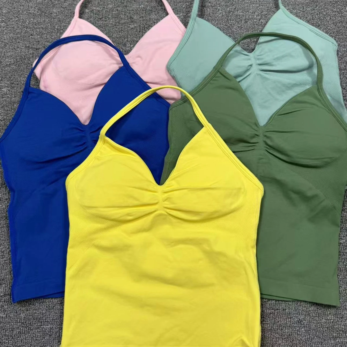 New Solid Color Spandex/Polyester Sports Yoga Tank Top Summer Slim-fit Quick-dry Waist-cinching Fitness Top Sleeveless Women