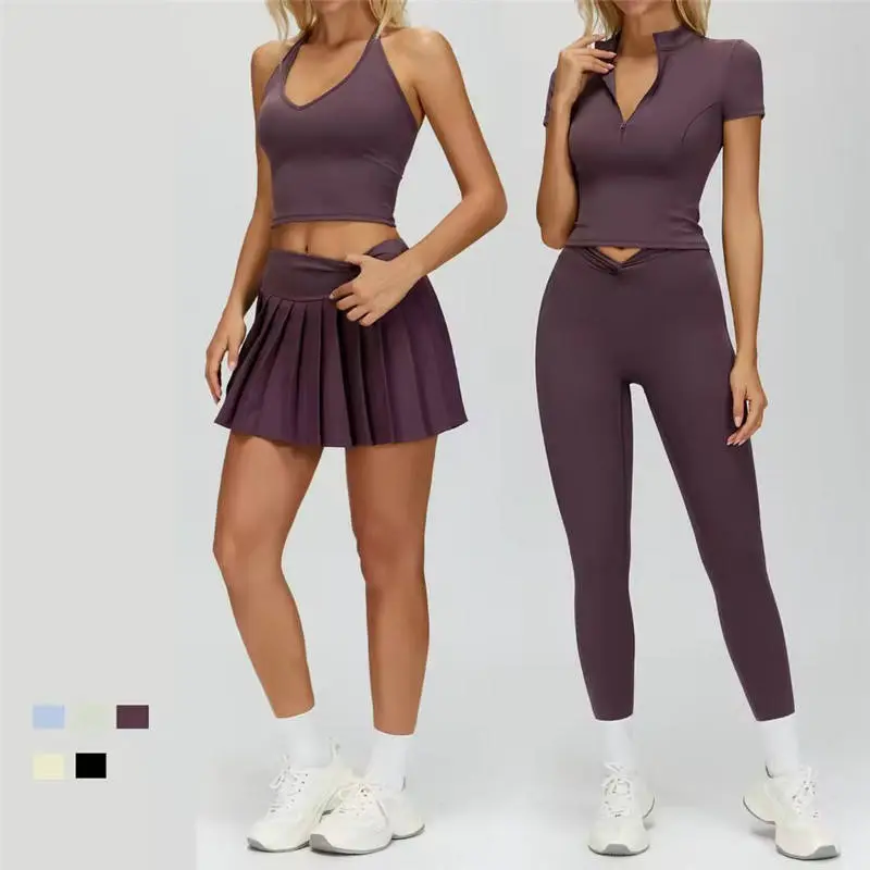 Wholesale 7 Piece Women's Gym Wear Fitness Clothes High Waist Flexible Matching Pilates Workout Skirts Leggings Breathable