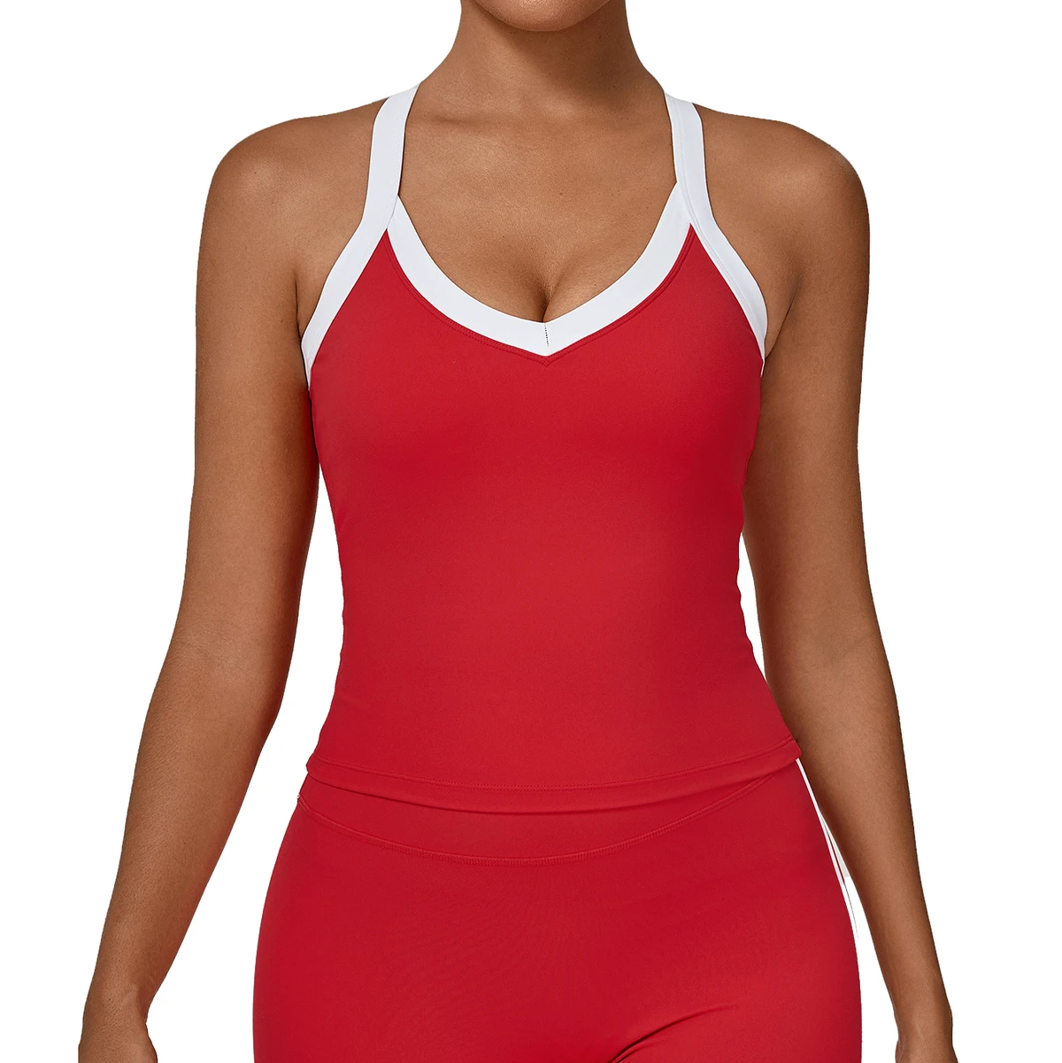 Women's V-Neck Tank Tops with Patchwork Color Block Quick Dry Tight Fitness Yoga Running Top Breathable Woven Fabric Front Logo