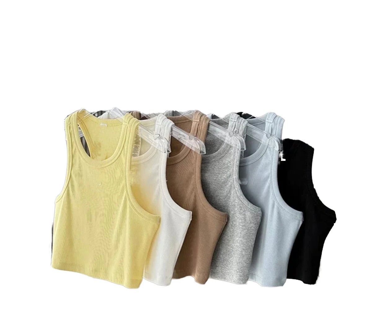 Women's Breathable High Support Plaid Yoga Sports Bras Tank Top Slimming Shaping Removable Pads Wool/Polyester Front Logo