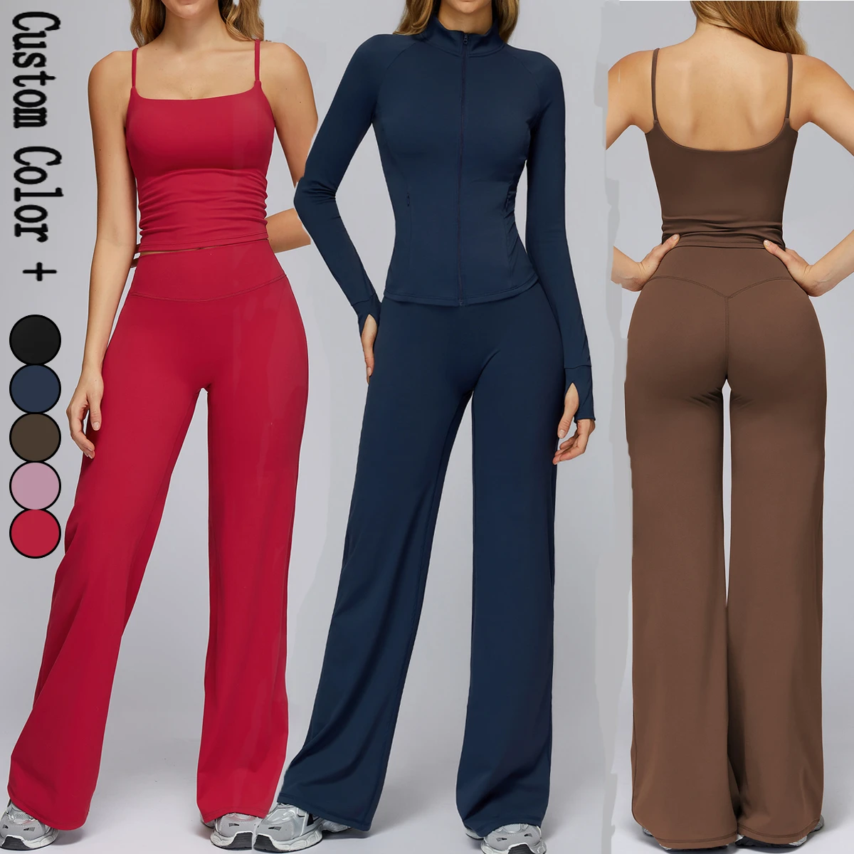 Customization Sports Bra Elastic Waist Leggings Suit Long Sleeve Workout Wear Gym Sportswear Women Fitness Yoga Clothes