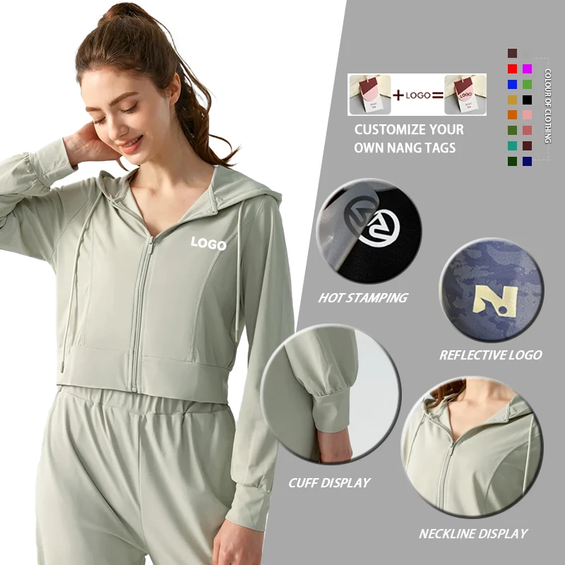 Women's Thin Sportwear Drawstring Hooded Long Sleeved Loose and Breathable Running Yoga Suit Slim Fit Fitness Suit