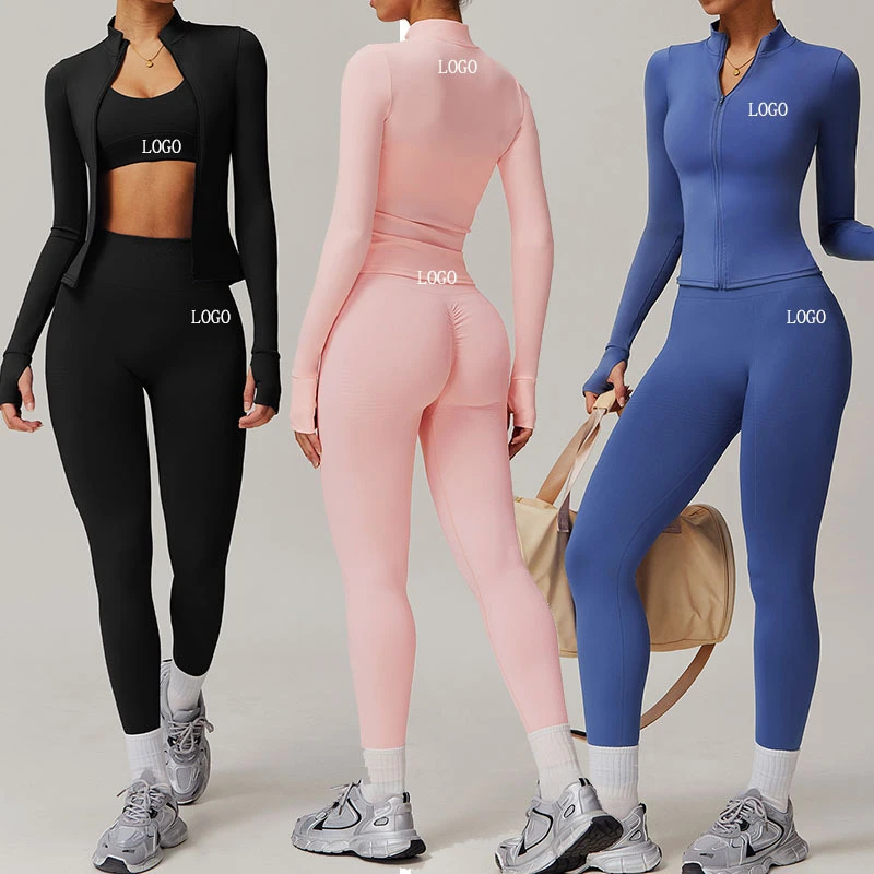 OEM Women's Gym Sportswear Fitness Long Sleeve Top Slim Fit Four Way Stretch Yoga Jacket Thumb Hole Printed Pattern Yoga Set