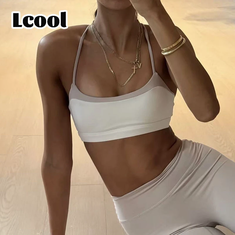 Lcool Custom Logo 4-Way Stretch Soft Breathable Yoga Top Nylon Spandex Gym Fitness Workout Yoga Sports Bra for Women