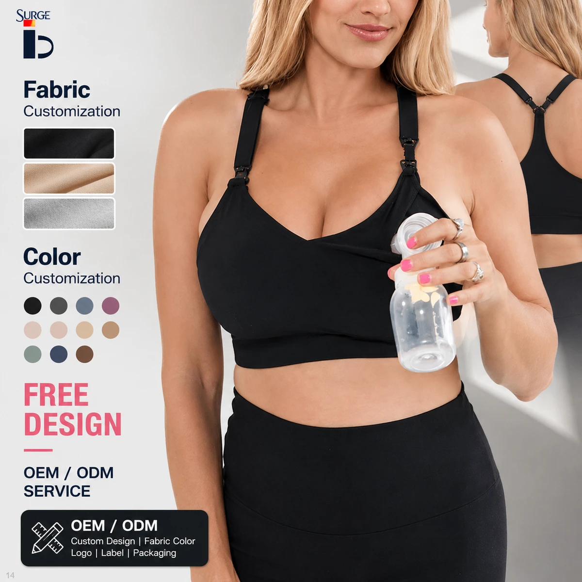 Custom Wholesale Ladies 80 Percent Nylon 20 Percent Spandex Solid Square Neck Sleeveless Adjustable Nursing Crop Top Sports Bra