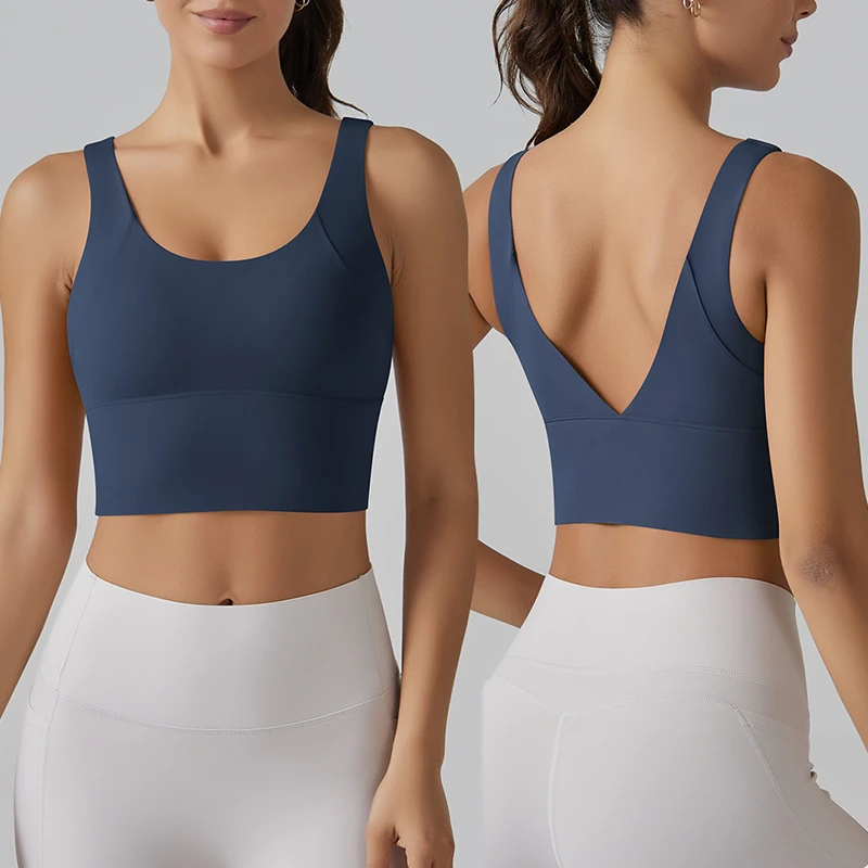Women's Yoga Bra Deep v Back Short Crop Top Yoga Underwear Tight Running Sports Gym Fitness Yoga Bras