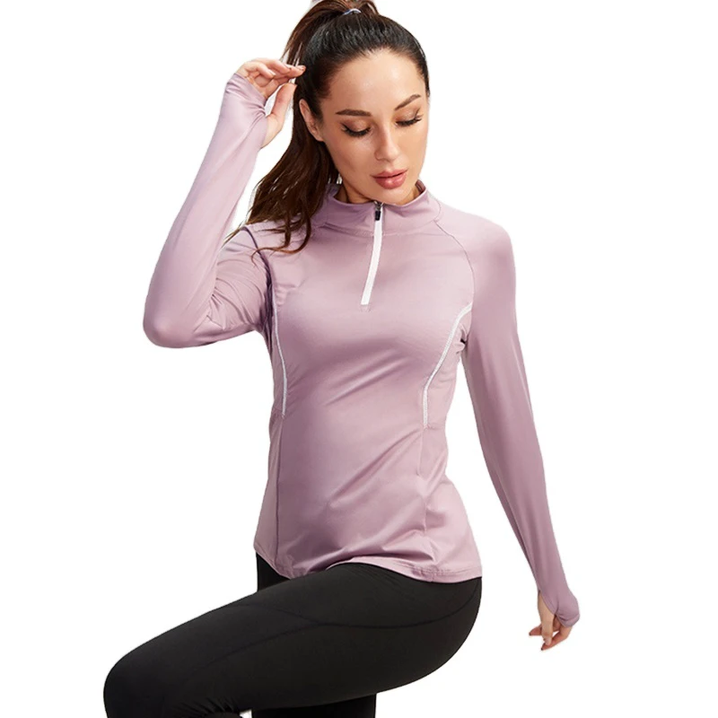 Ready to Ship High Quality Polyester Spandex Breathable Women Long Sleeve Yoga Tops Shirts