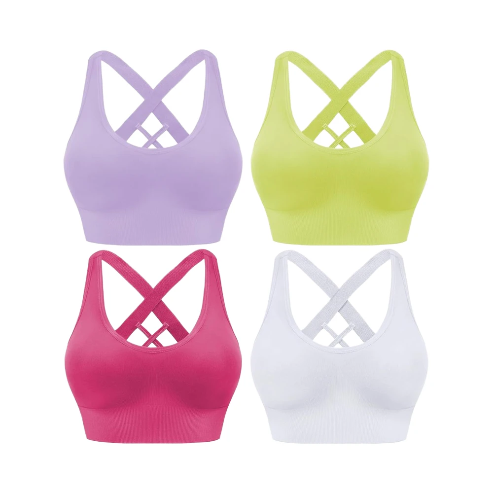 Evercute Breathable Women's Padded Medium Support Cross Strappy Sports Bra 100% Nylon Seamless High for Yoga Exercise