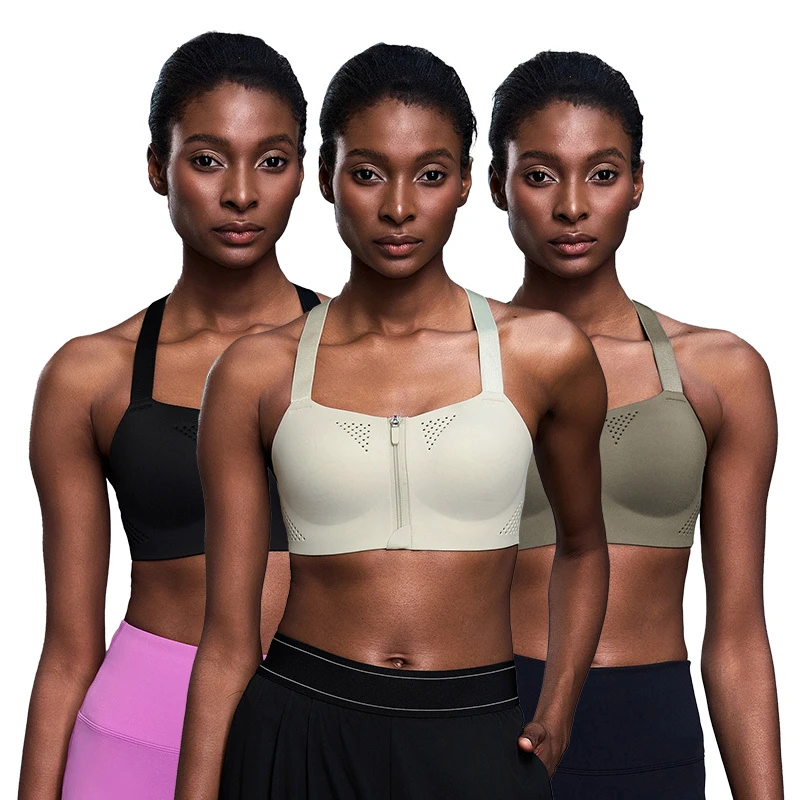 D25117 Women's Sports Bra Front Zipper Shockproof Adjustable Straps Breathable Yoga Vest Beautiful Fitness Bra with air Hole