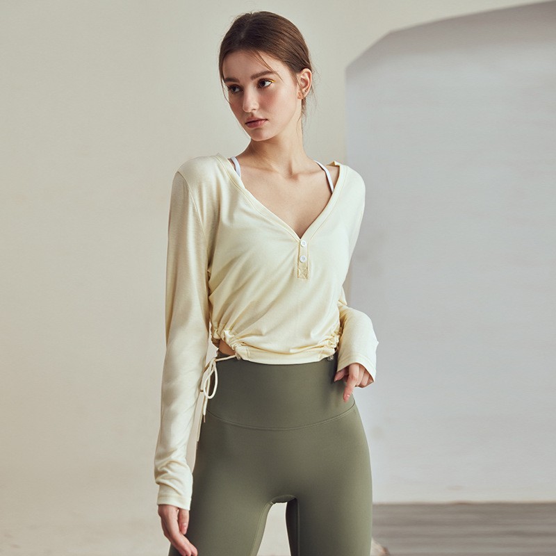 Women's Casual Sports High Elastic Long Sleeve Yoga Top for Autumn Winter Breathable Fitness Training Suit for Running Pilates