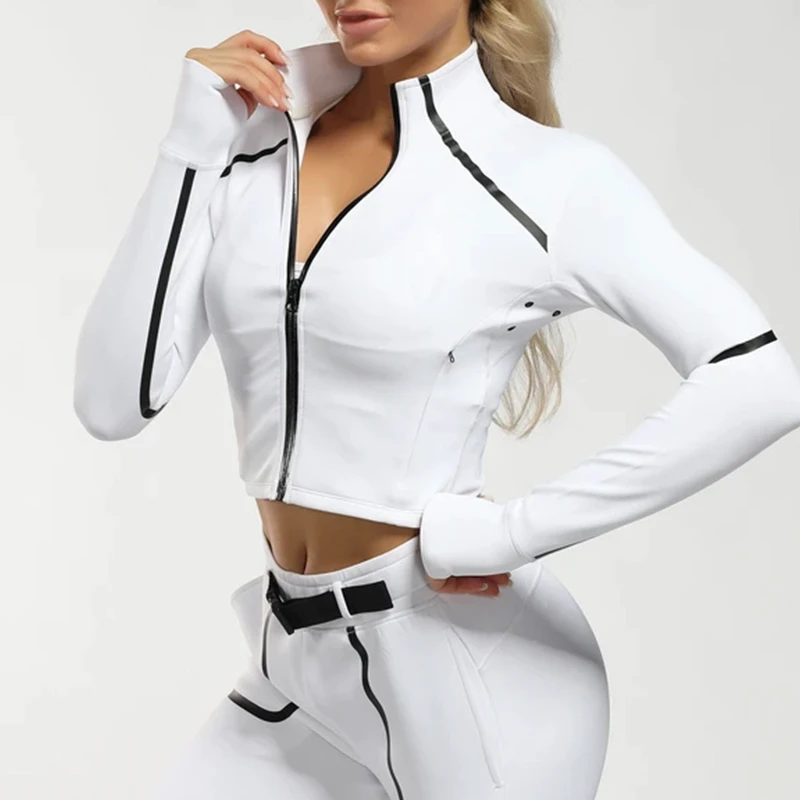 Lightweight Zip up High Neck Women Long Sleeve Gym Tops Fashion Workout Wear Custom Blank Cropped Yoga Jacket