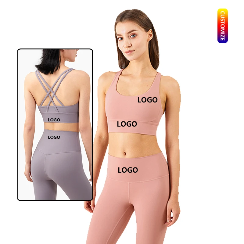 High Quality U Neck Fitness Wear Cross Straps Yoga Bra Tight High Waist Yoga Leggings 2 Piece Women Gym Sets