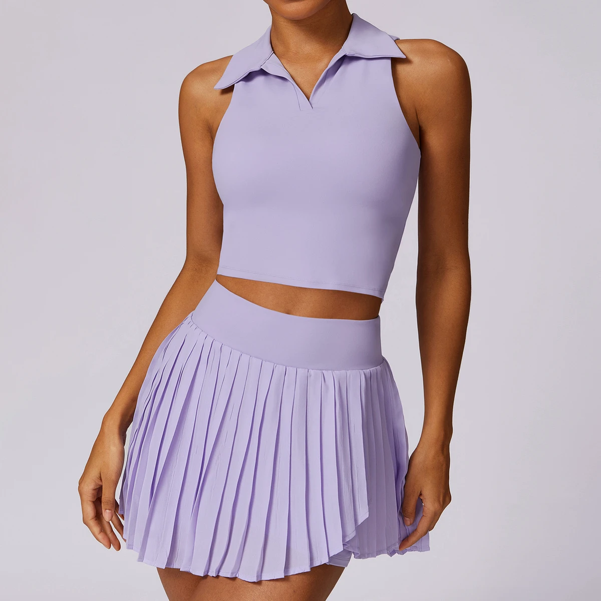 New Lined Shirt Collar Sleeveless Two-piece Yoga Suit Comfortable Perspiration Fitness Sports Yoga Sets