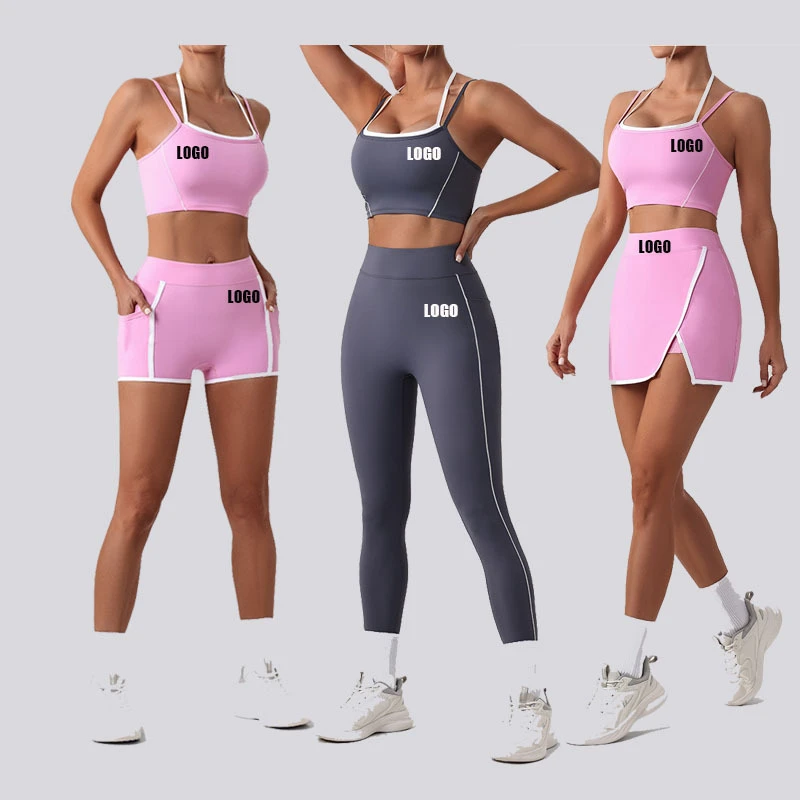 6-piece Sets Breathable Yoga Tennis Skirt Set High-Waisted Quick-Dry Activewear with Pockets Stretch Fabric for Yoga Tennis Gym