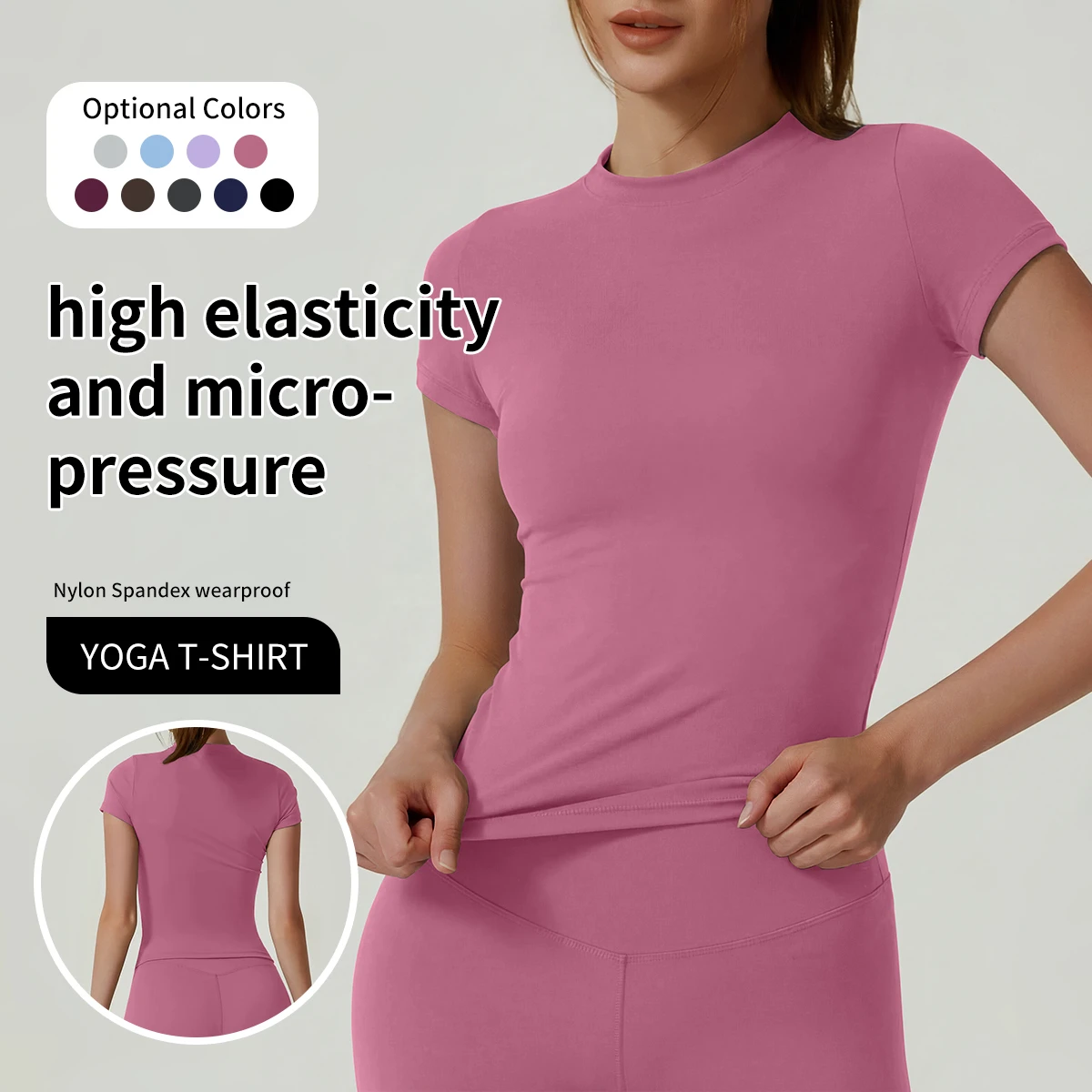 Nude Yoga Top Round Neck Running Step Basic Training Breathable Sports Top Quick-Drying Yoga Wear