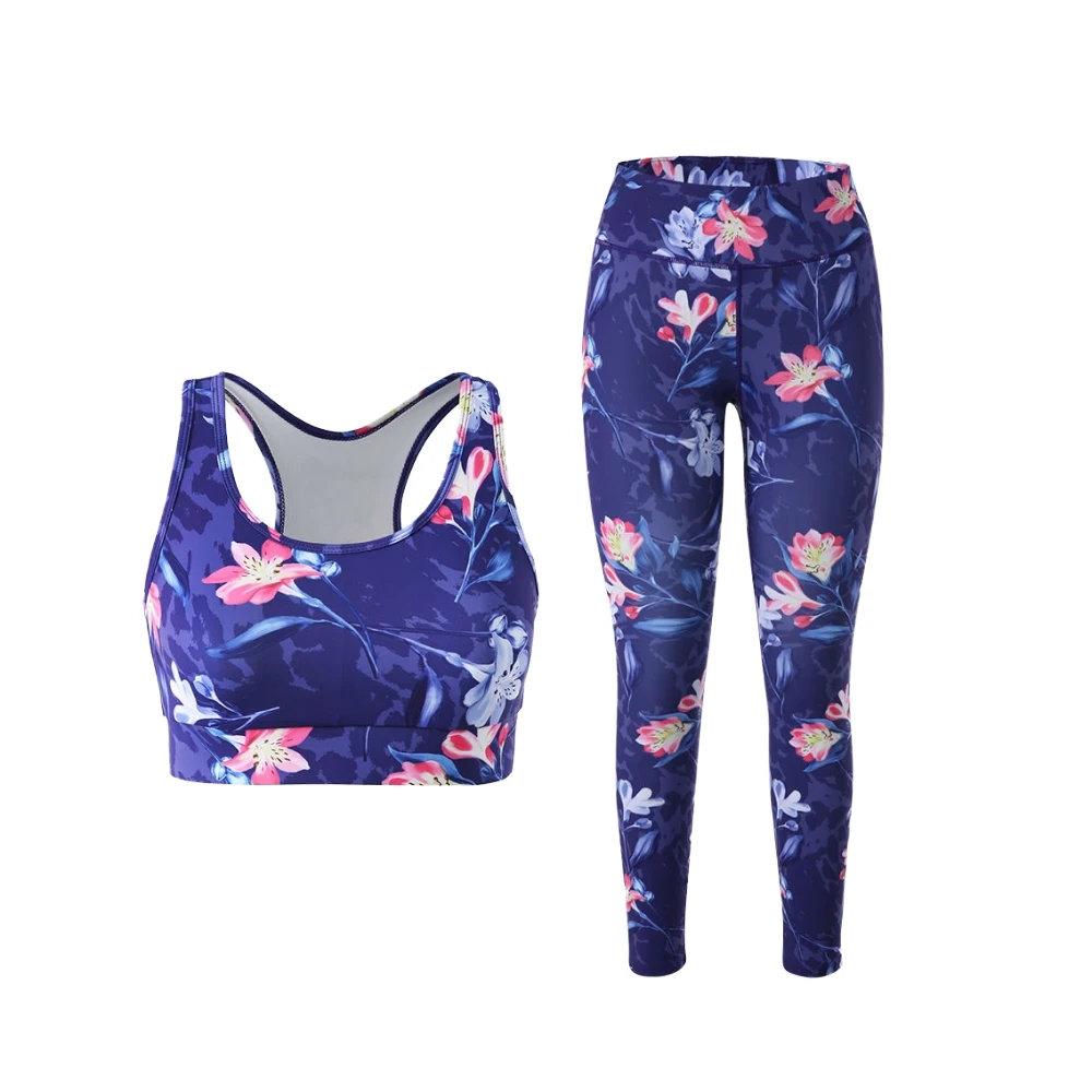 High Quality Breathable Print Yoga Set 2 Piece Women Gym Wear Sports Bra Leggings Workout Suit Elastic Waist Anti-Bacterial