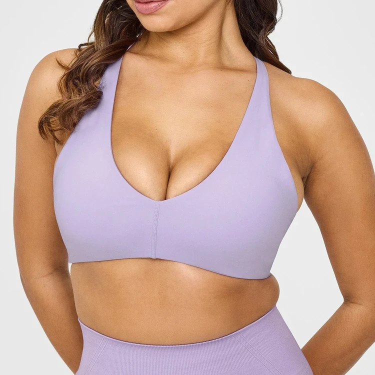 Wholesale V Neck Yoga Sport Bra Top Fitness High Quality Women Activewear Running Workout Crossover Sports Bra