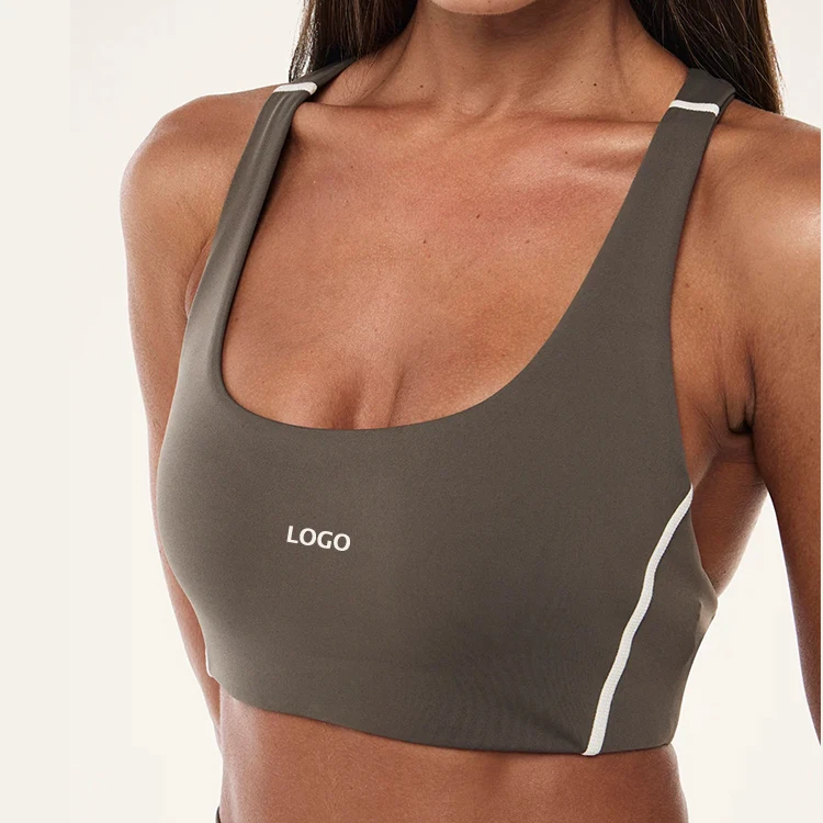 Breathable Eco-Friendly Racerback Contrast Stitching Sports Bra Women's Medium Support Yoga Bra Quick Dry Moisture Wicking