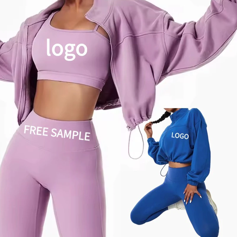 Wholesale Fitness Clothing 3 Piece Butt Lift High Waist Sport For Women Luxury Cotton Fall Zipper Long Sleeve Yoga Sets