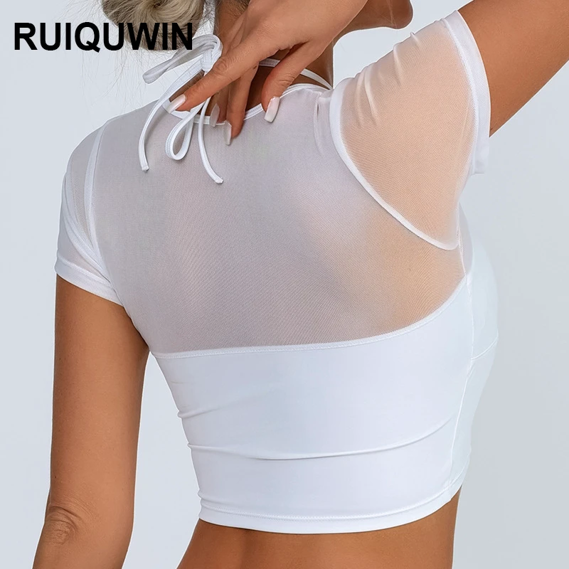 RUIQUWIN Wholesale Fashion Mesh Yoga Top Women's Quick Drying Breathable Sports Fitness Top Short Sleeve T-Shirt