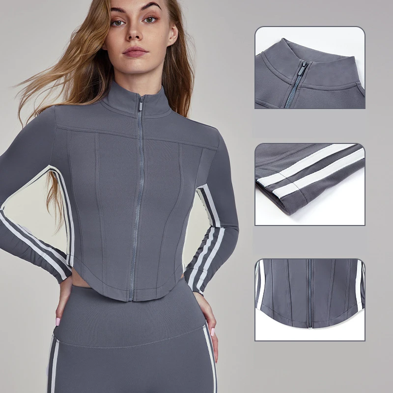 Wholesale Women Yoga Coat Ladies Advanced Sense Slim Standing Collar Zipper Top Yoga Fitness Sports Long Sleeved Jacket