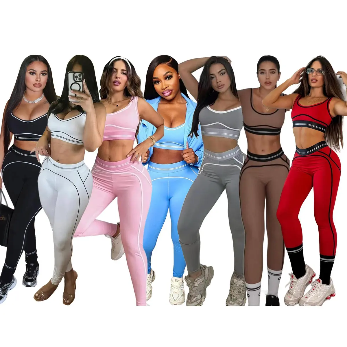 Q6256 Summer Casual Fashion Sleeveless Sports Vest High Waist Belly Fitness Yoga Suit One Set Short Skinny Solid Worsted