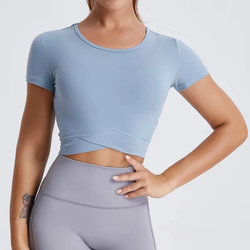 Custom Wholesale Plus Size Womens Fitness Breathable Spandex Crop Top T Shirt Sexy Short Sleeve Crew Neck Club Tee
