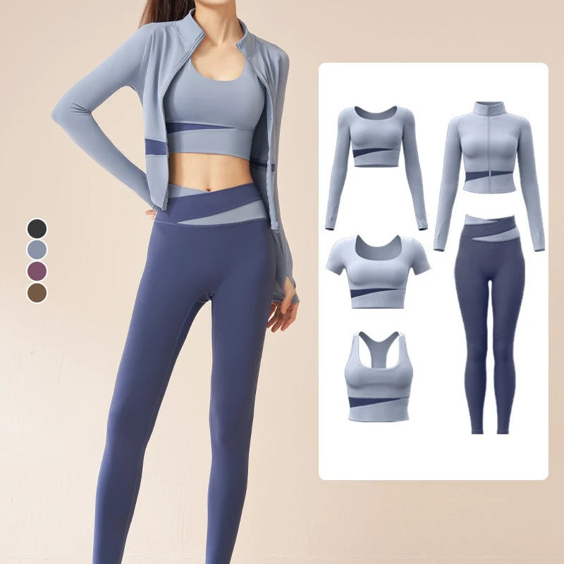 Quick-Drying Women's Plaid Pattern Gym Wear Set 5-Piece Outdoor Sports for Cycling Tennis Yoga More