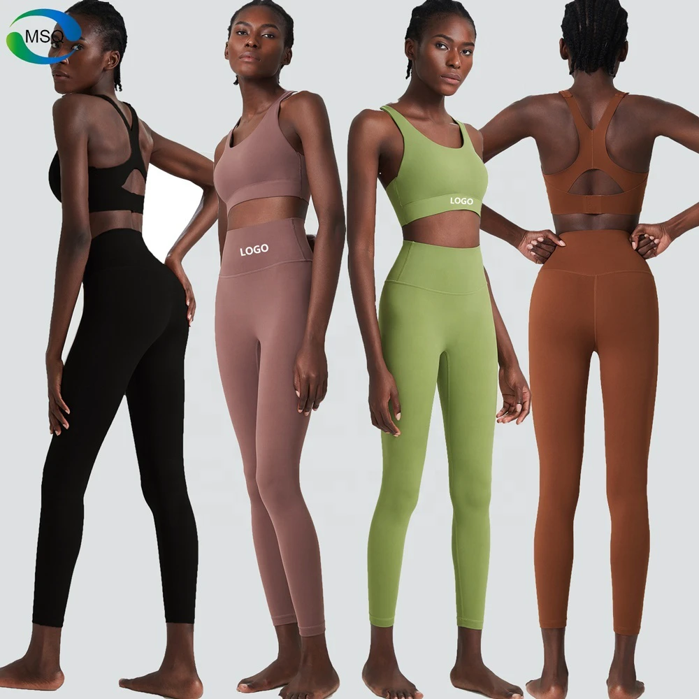 Women Sets Smooth Fabric Nylon Spandex Cross Strappy Back Backless Sport Bra High Waist Leggings Pant Gym Yoga Set for Women