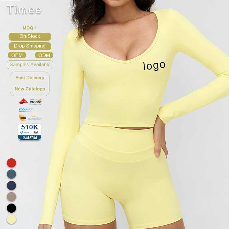 Yoga Long-sleeved V-neck T-shirt Tight Casual Yoga Wear Outdoor Running and Fitness Sports Top