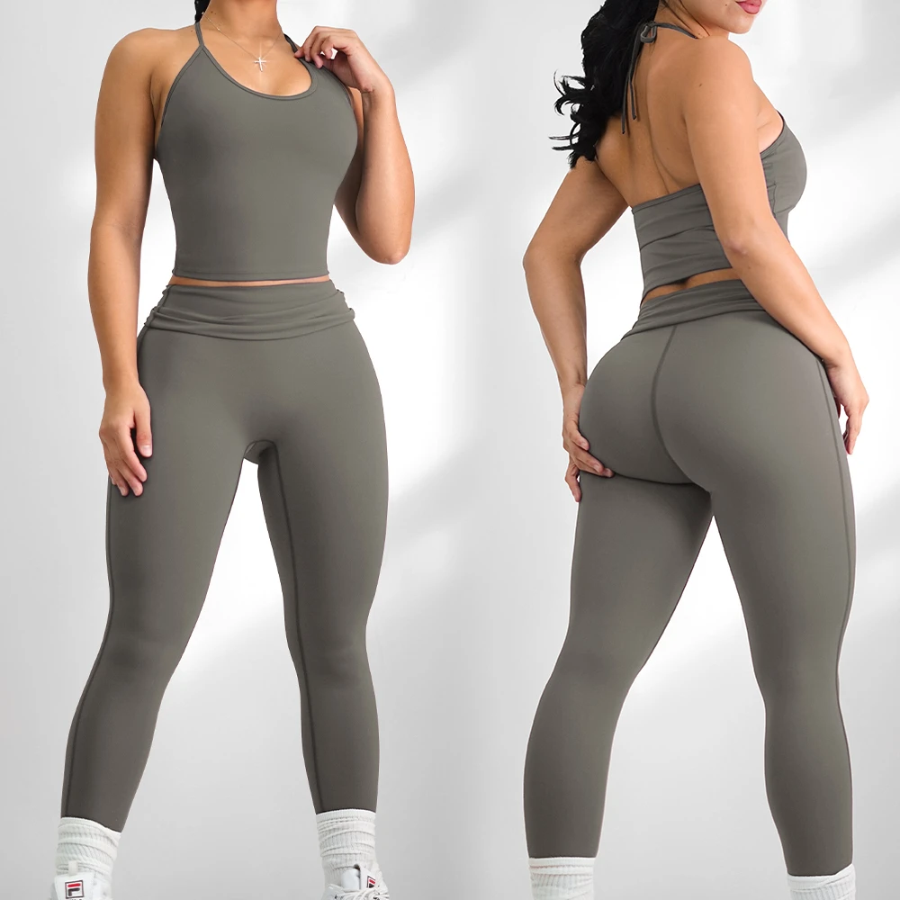 Custom Women Butt Lift Workout Fitness Active Wear 2 Piece Compression Yoga Sports Clothes Sets
