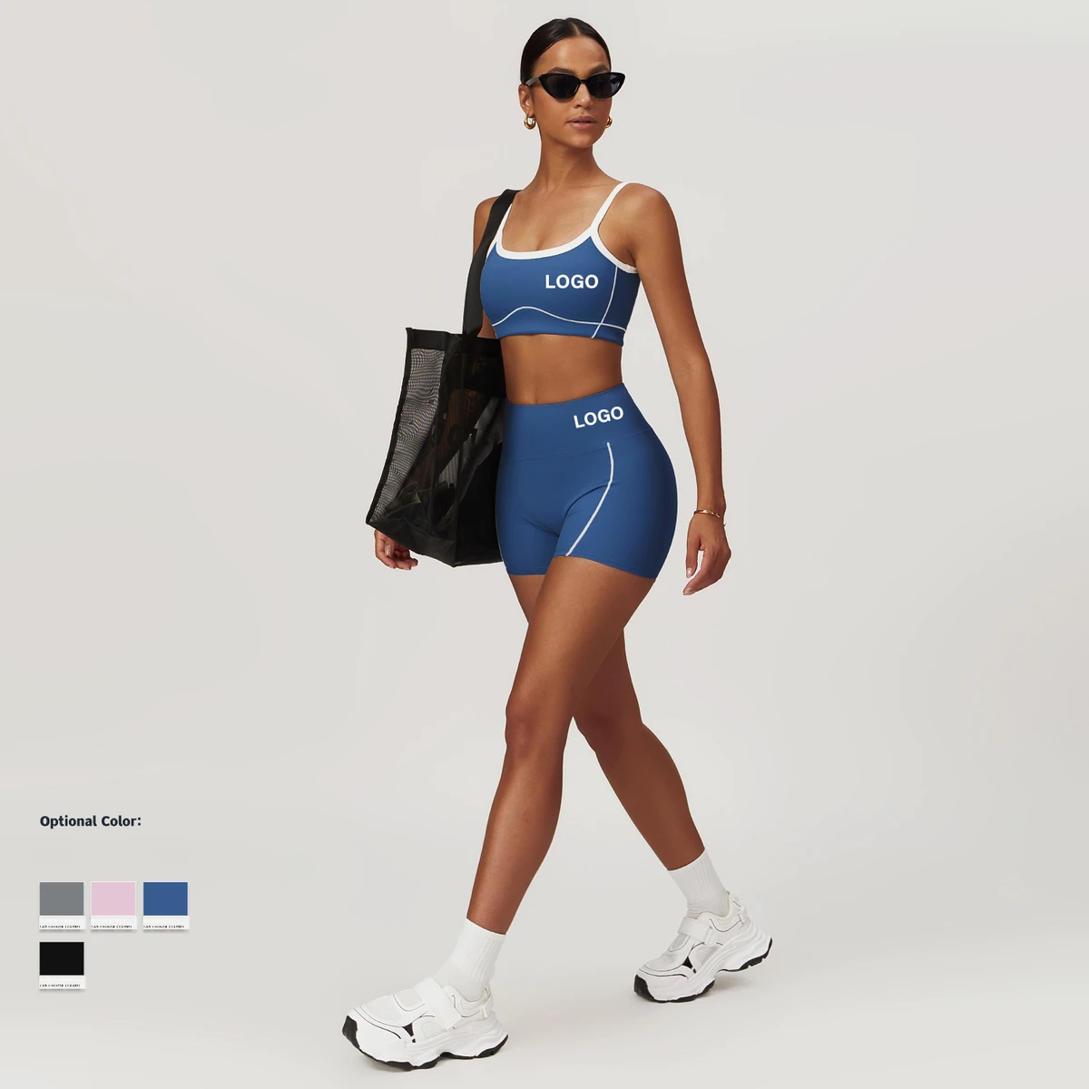 OEM Custom Logo Women Short Fitness Yoga Wear 2 Piece Sets Spandex Stretch Push up Yoga Bra Butt Lifting Elastic Waist Shorts