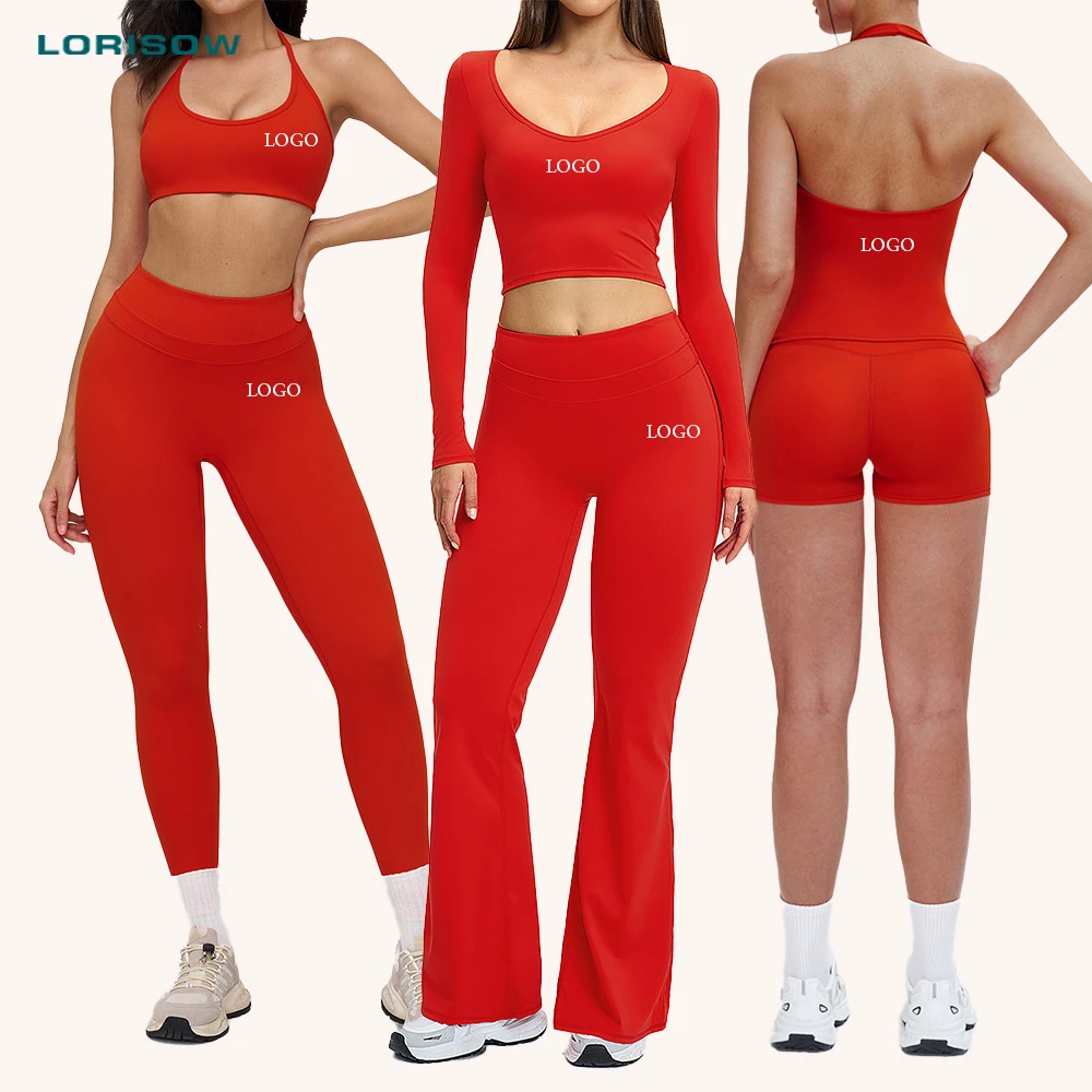 Plus Size 6 Pcs Wholesale Women Sportswear Backless Sports Bra High Waist Yoga Legging Scrunch Butt Shorts