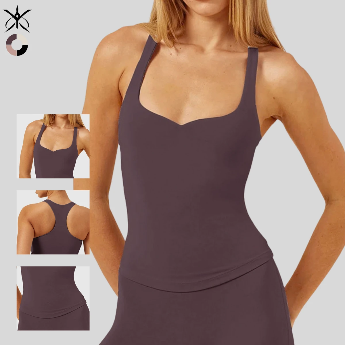Stretch Nylon Plus Size Yoga Tank Top with Flattering Neckline Front Logo Running Fitness Casual Wear Breathable Quick-Dry