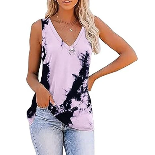 High Quality Tie Dye Women's Tank Top Ribbed Sleeveless Spandex/Cotton Anti-Pilling Eco-Friendly Breathable Quick Dry