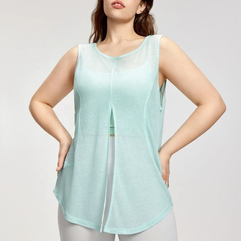 High Quality 100gsm 100% Polyester Lightweight Relaxed Fit Active Sleeveless Shirt Plus Size Fitness Tunics Yoga Flowy For Women