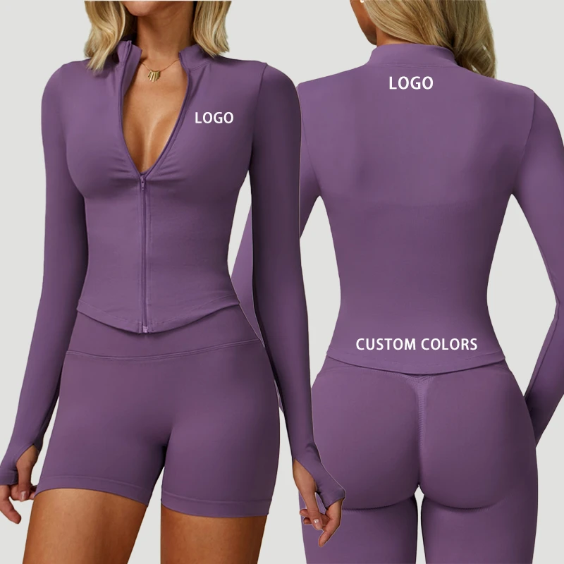 Pullover with Stand-up Collar Zipper Long Sleeves Yoga Outfit for Women Tight-fitting Quick-drying Outdoor Fitness Sports Top