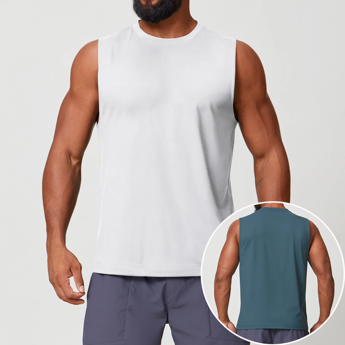 Men's Yoga and Fitness Knitted Tank Top Solid Color Breathable Moisture-Wicking Sleeveless Running Casual Vest