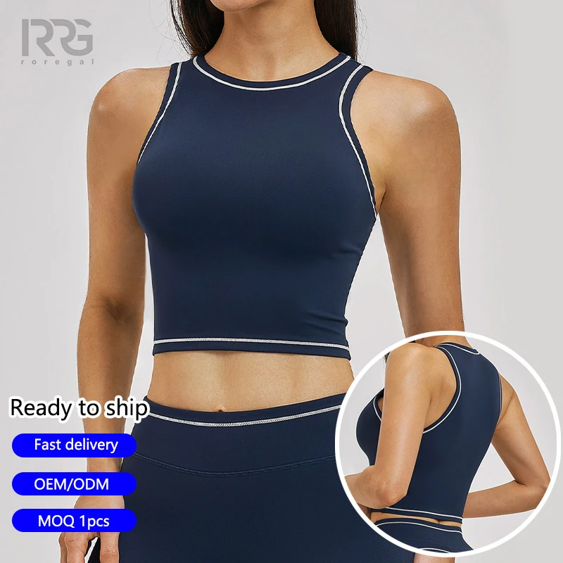 Roregal New Fashionable High Elasticity Tight Fitting Sport Vest Color-Block Breathable Gym Yoga Tank Top for Women