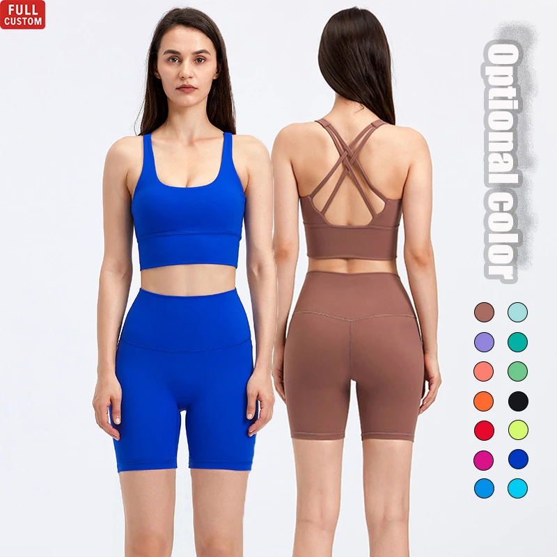 Wholesale Women Cross Back Yoga Set Elasticity Gym and Bra Women Two Piece Yoga Set Fitness Workout Yoga Set for Women