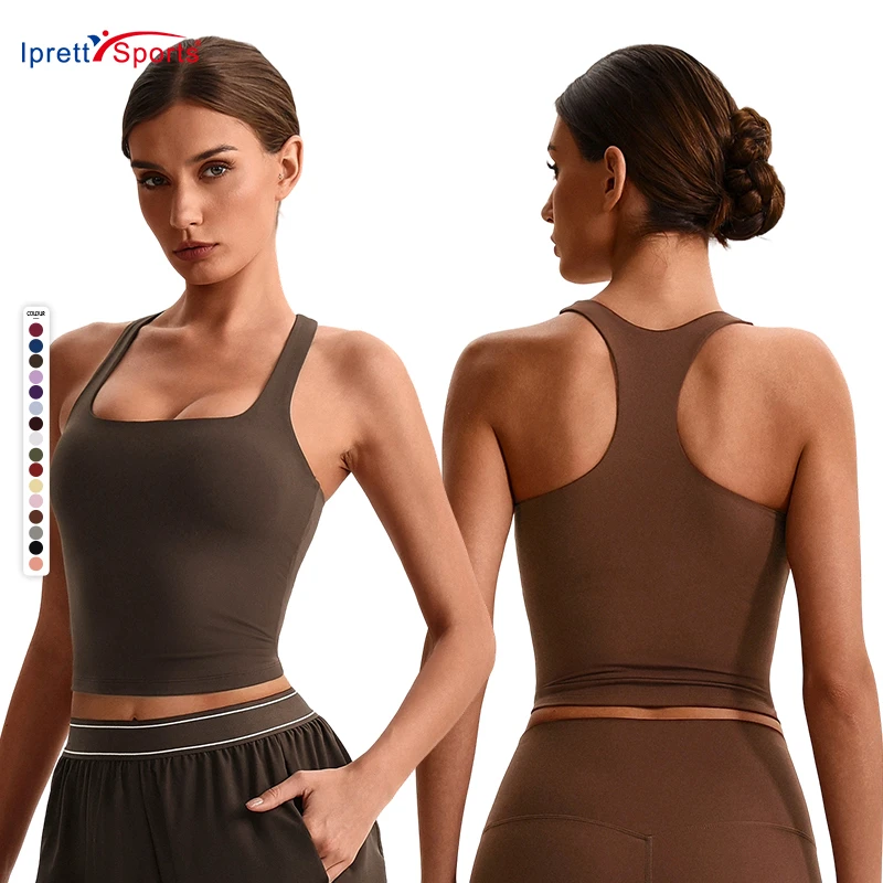 Custom LOGO Racerback Yoga Tank Top Brushed Vest Quick Dry Fitness Top Outerwear Running Sports Clothing Wear Padding for Women