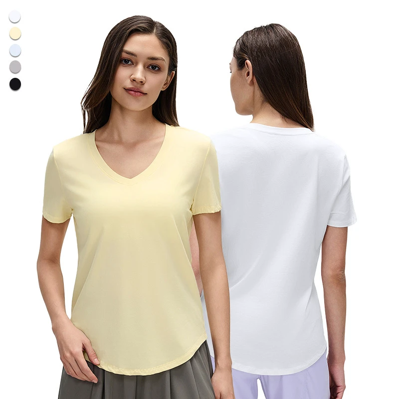 D28067 Women V-neck Loose Running t Shirt Breathable Quick Drying Short Sleeve Fitness Yoga Top