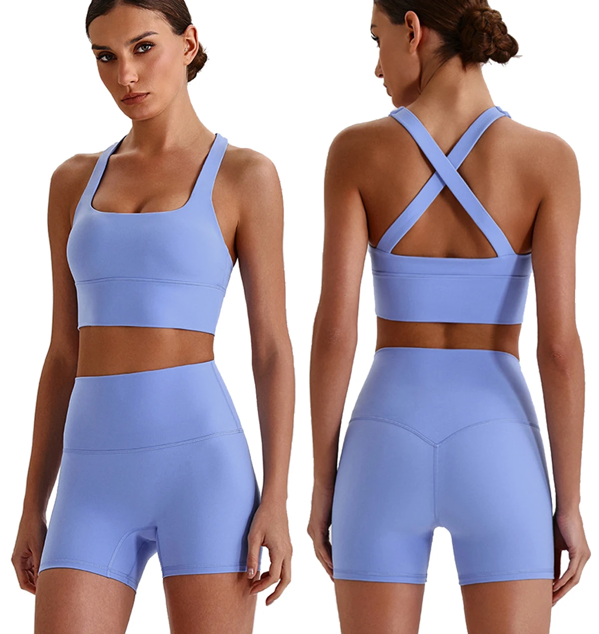 Naked Feel Tight 2-Piece Yoga Set Cross Back Sports Bra Yoga Pants Quick Dry Four-Way Stretch Nylon/Spandex Fashion Sports Gym