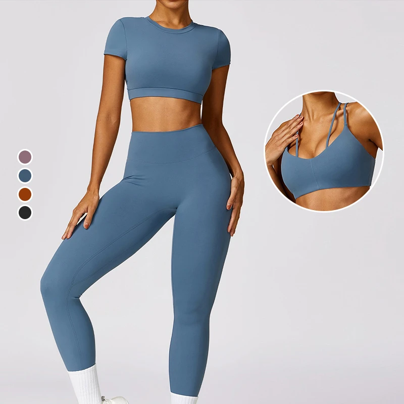 2 PCS Women's Breathable Bra and Pants Outdoor Fitness High-waisted Hip Lift Yoga Wear