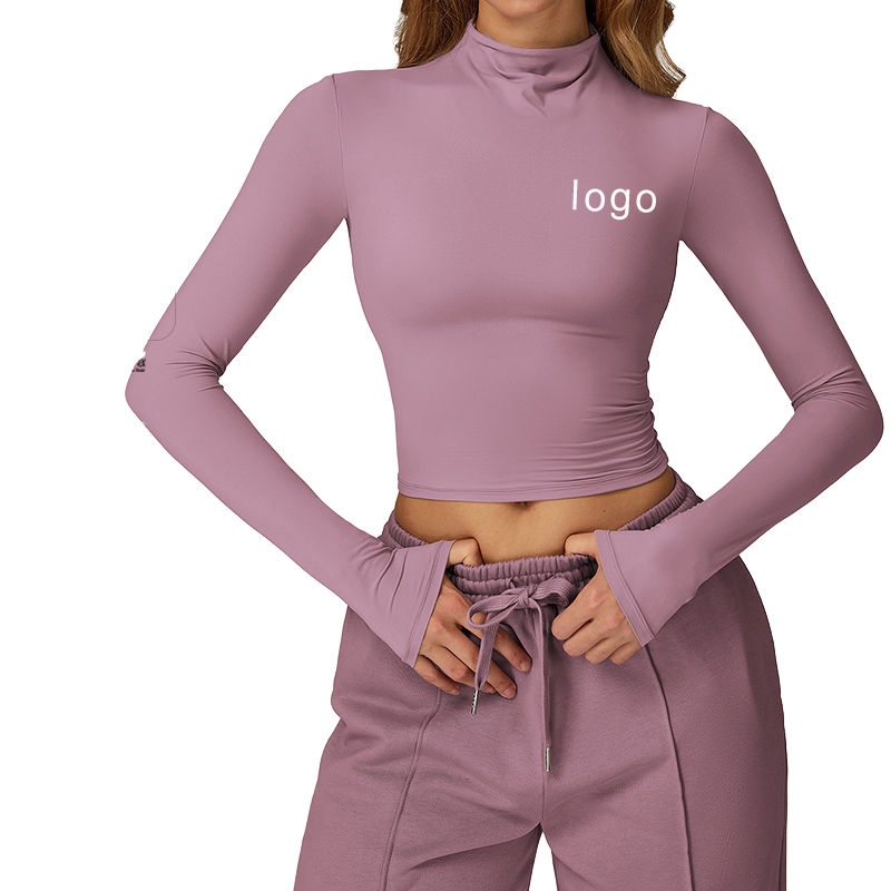 Quick-drying Breathable Plus Size Fitness Exercise Long-sleeved High-neck Yoga Top Skinny Fit Spandex/Nylon Outerwear