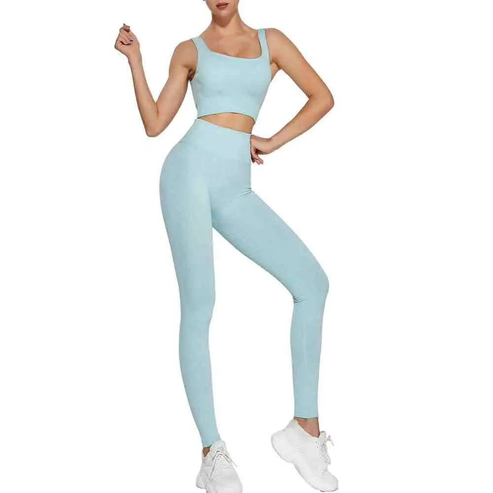 Best Selling High Quality Women Yoga Set Solid Pattern 2-Piece Breathable Spandex/Polyester Wholesale for Adults